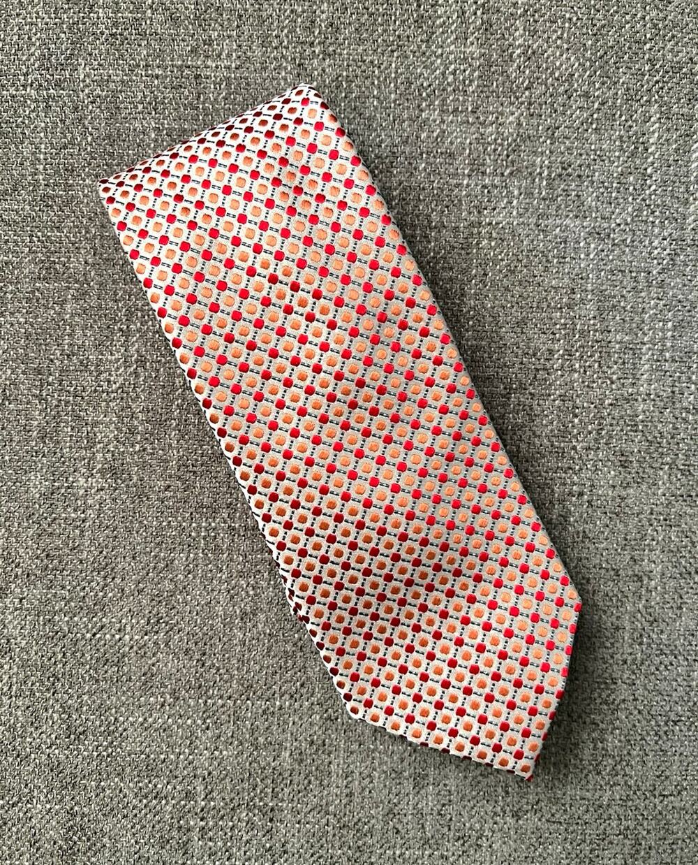 Geoffrey Beene Men's Red White Geometric Jacquard Tie Logo Accent Pointed